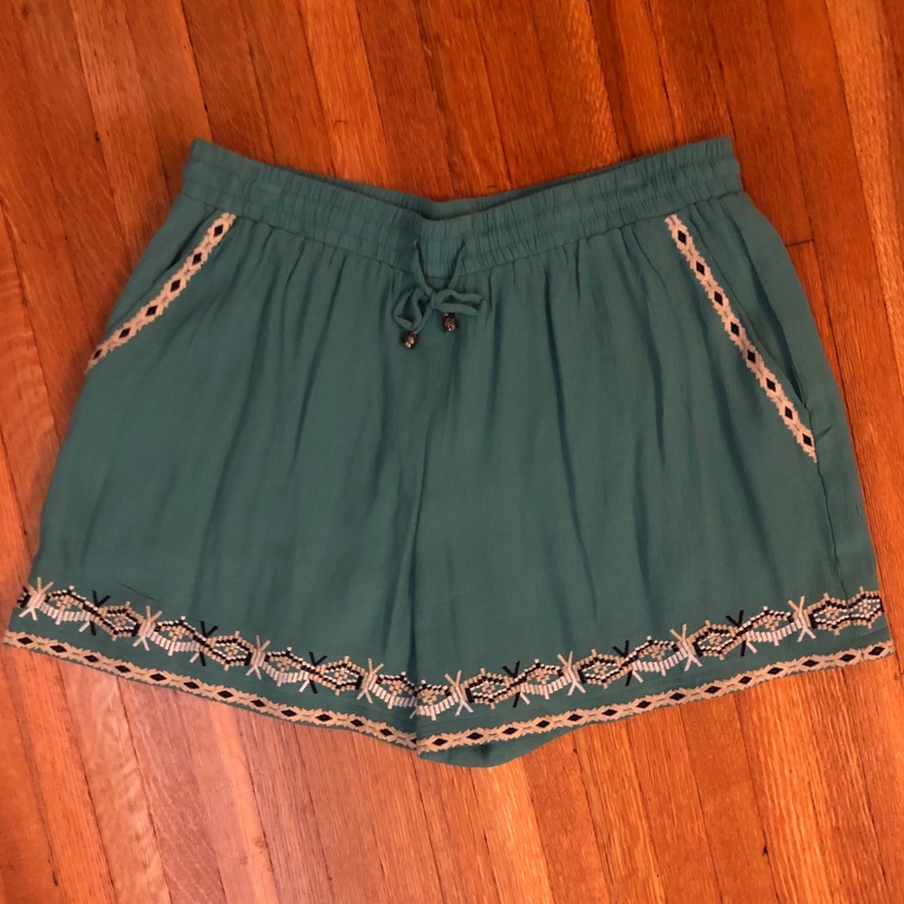 Turquoise embroidered shorts